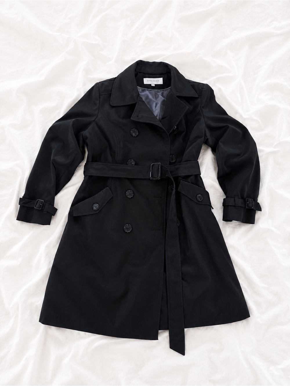 Anne Klein Black Double-Breasted Belted Trench
